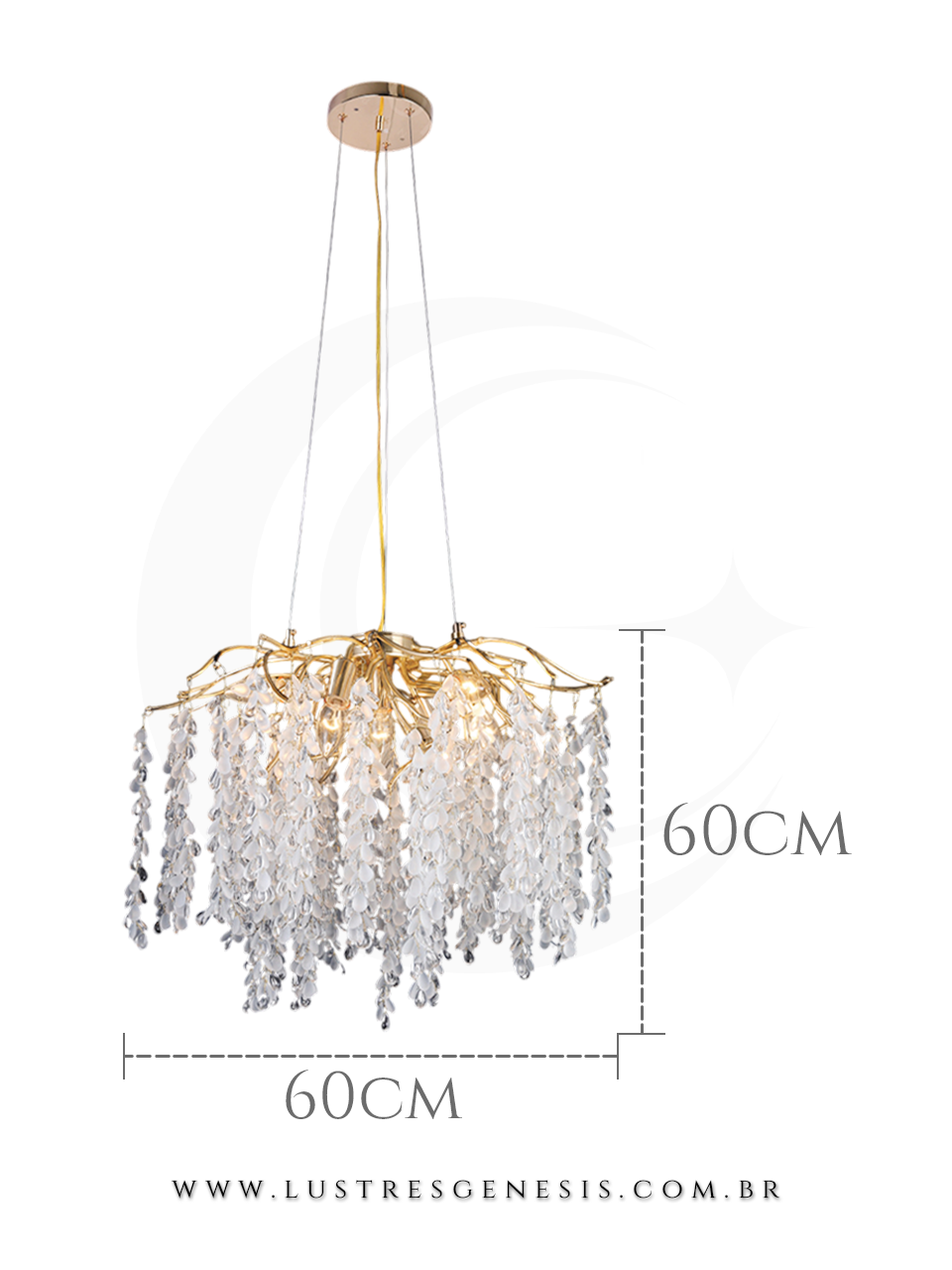Lustre de Cristal Gota P&eacute;tala Dourado 60x60m Para Sua Sala de Jantar 
